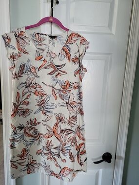 Tahari Cream Mini Dress with Orange and Blue Floral Print
